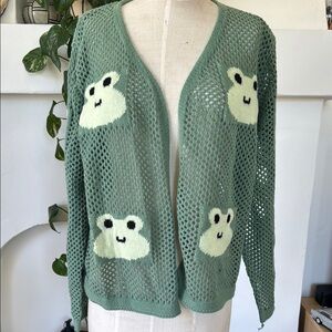 Green Frog Patterned Women's Sweater